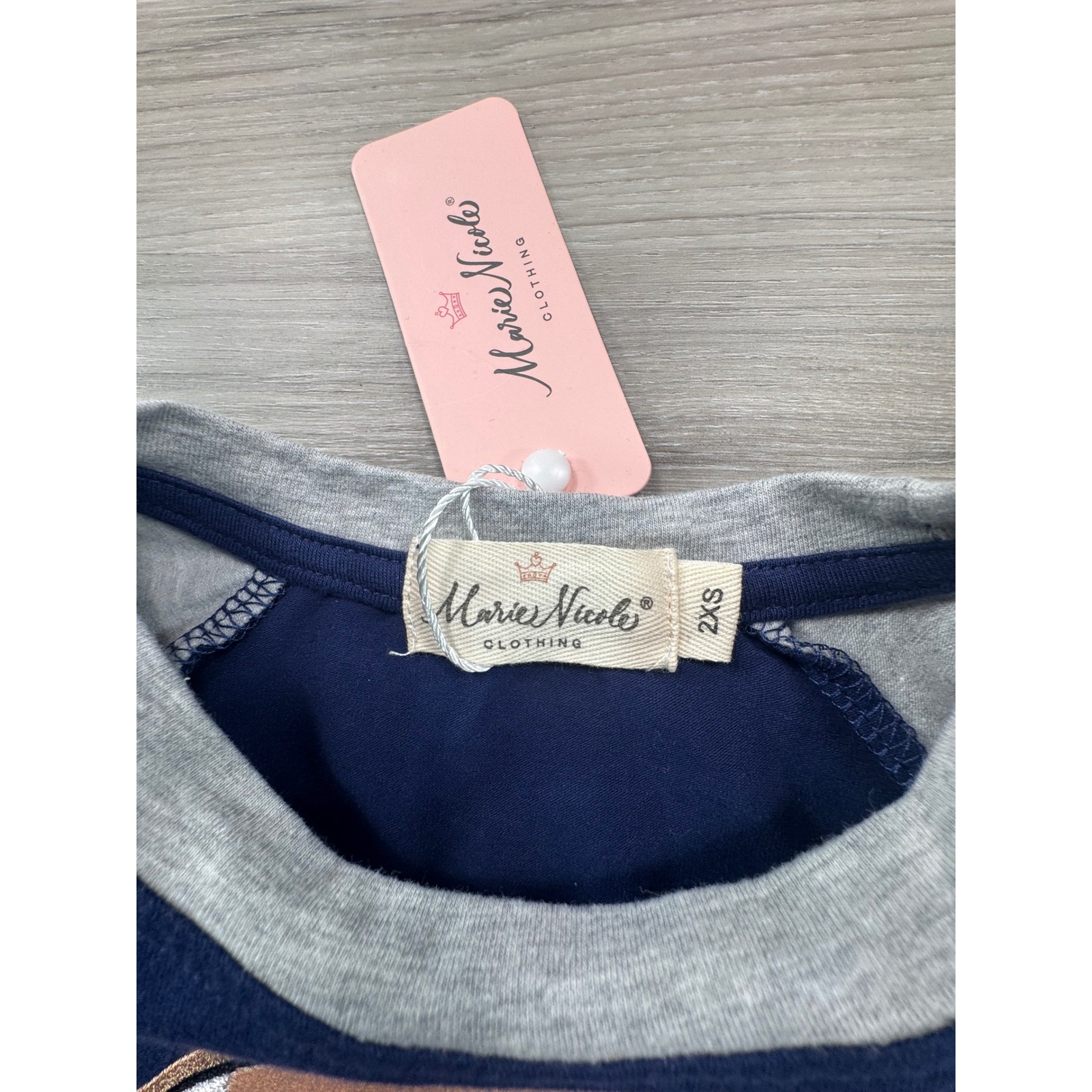 Marie Nicole Clothing Boys Navy Grey Football Raglan Long Sleeve Top 2xs Nwt — image 4 of 8